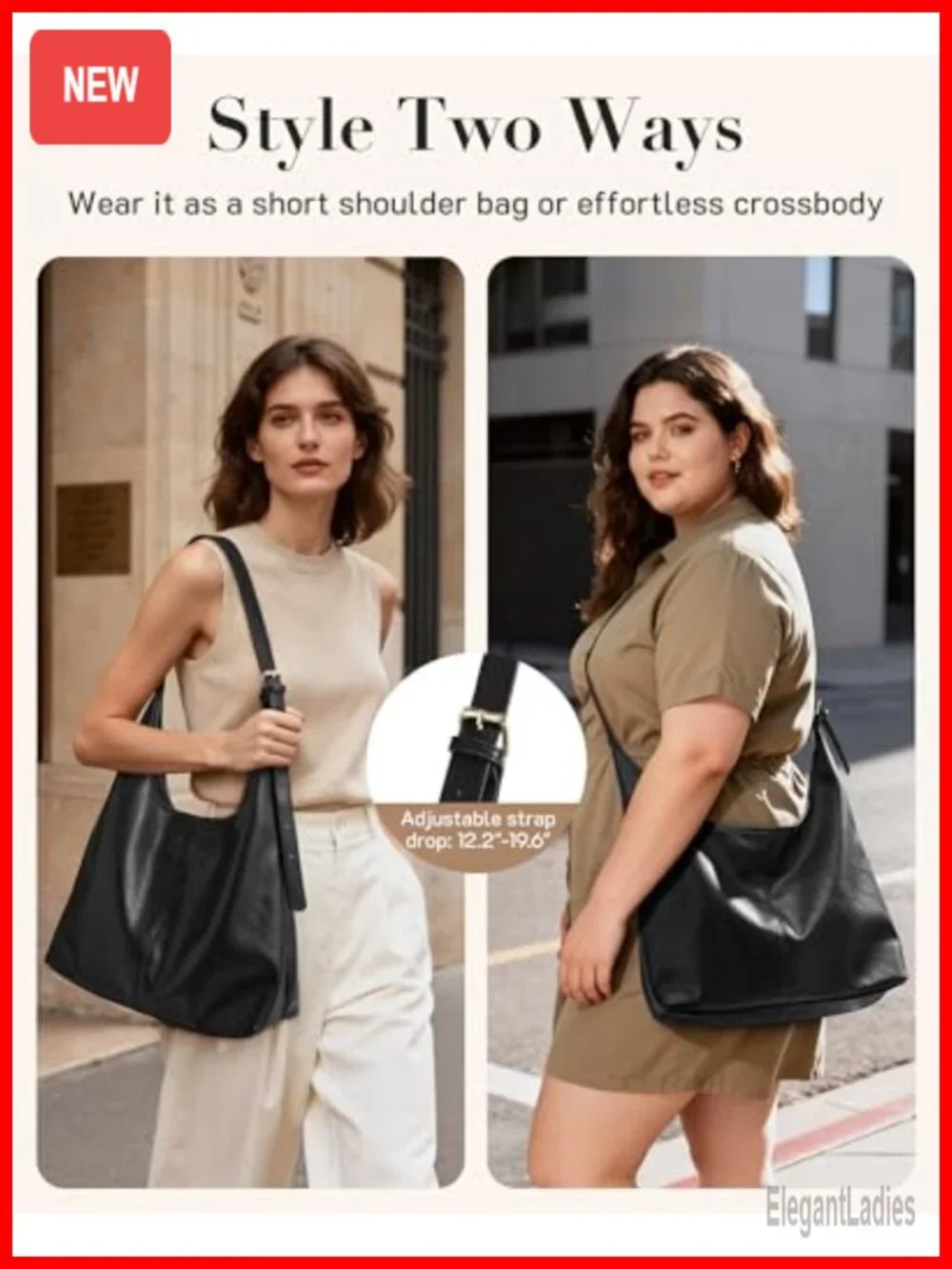 Hobo Shoulder Bag Vegan Leather Crossbody Tote with Pouch Adjustable Strap